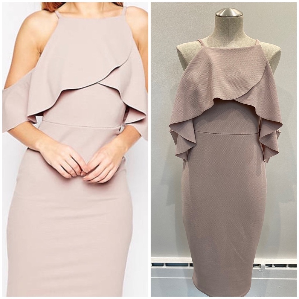 ASOS Textured Cold Shoulder Midi Dress in Mink Size US 6